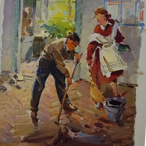 Soviética crianças retratos de crianças de Antiguidades, pintura a óleo original realismo Socialista Soviético arte ucraniana artista