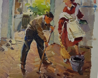 Sowjetische Kinder-Porträts von Kindern Antikes öl Gemälde original Sozialistischen Realismus sowjetischer Kunst-Ukrainische Künstler