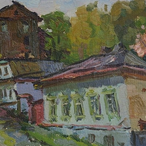 Paisaje Rural Impresionismo Ciudad paisaje Urbano de Antigüedades de la pintura al óleo original de arte Soviética artista ucraniano