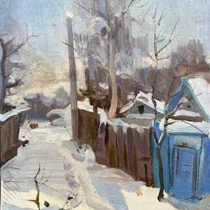 Inverno pintura de paisagem Rural Impressionismo Antiga da pintura a óleo originais de arte Soviética ucraniana artista Bondarenko S. 35-25