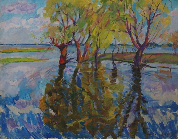 絵画 風景 （1） 川の海景画 A4 フレームなし フランスのアート