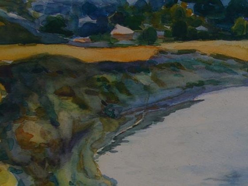 Landscape painting Impressionism River painting landscape Antique oil painting original Soviet art Ukrainian artist 36-48