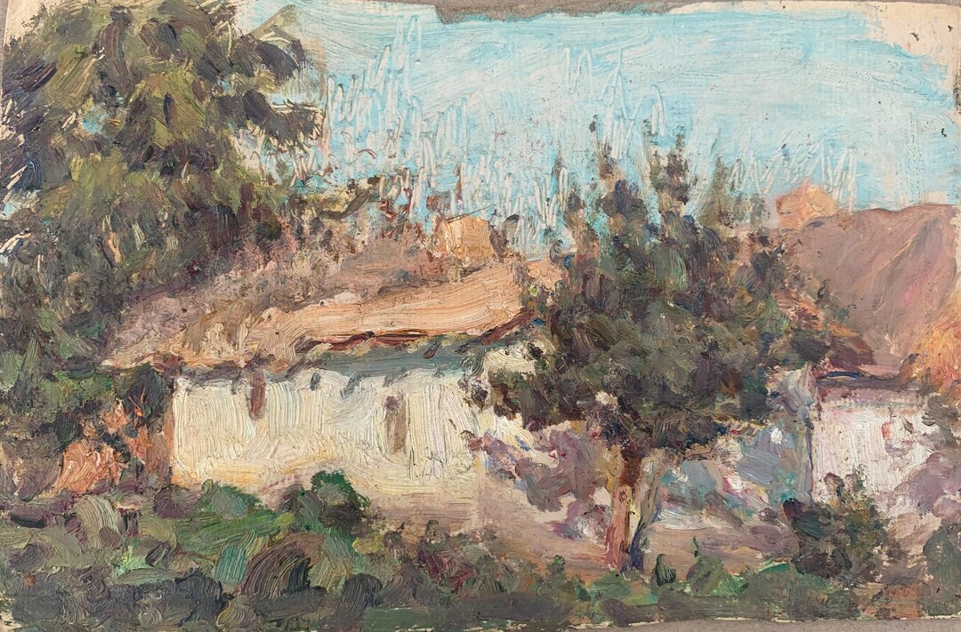 田園風景 印象派 アンティーク油絵 オリジナル ソビエト美術