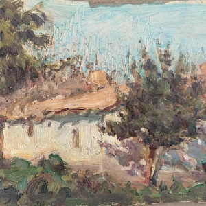Paisagem rural Impressionismo Pintura a óleo antiga Arte soviética original Artista ucraniano Sokolovsky G. 15-23 anos 60