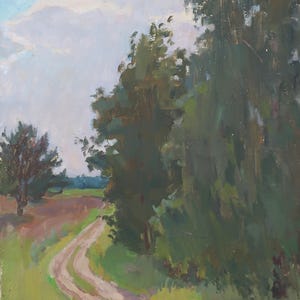 Pintura de paisagem Impressionismo Paisagem de primavera Pintura a óleo antiga Arte soviética original Artista ucraniano Sokolovsky G.G.