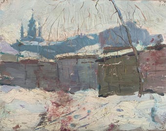 Vinterlandskapsmålning, impressionism, ukrainsk konstnär (1970-talet)