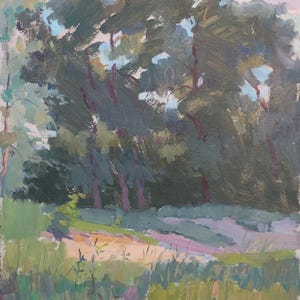 Impressionismo Paisagem florestal Cenário de bosque Pintura a óleo antiga Arte soviética original Artista ucraniano Sokolovsky G. 47-34 1964