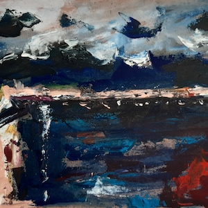 Paisagem de montanha Pintura a óleo antiga Arte soviética original Artemieva A. 20-30