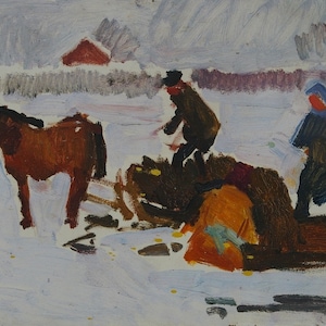 Cavalo de pintura Soviética fazenda coletiva de Antiguidades, pintura a óleo original realismo Socialista Soviético arte ucraniana artista