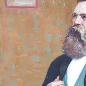 Friedrich Engels portrait Large male portrait Antique oil painting original Soviet art Ukrainian artistSmirnov Yu.A. 120-90 1967 image 5