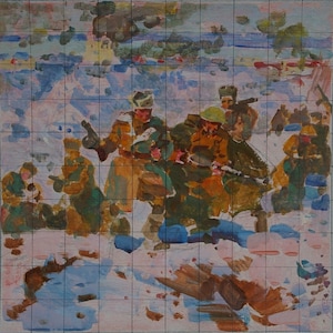 Batalha de pintura Grande Guerra Patriótica de Antiguidades, pintura a óleo original realismo Socialista Soviético arte ucraniana artista