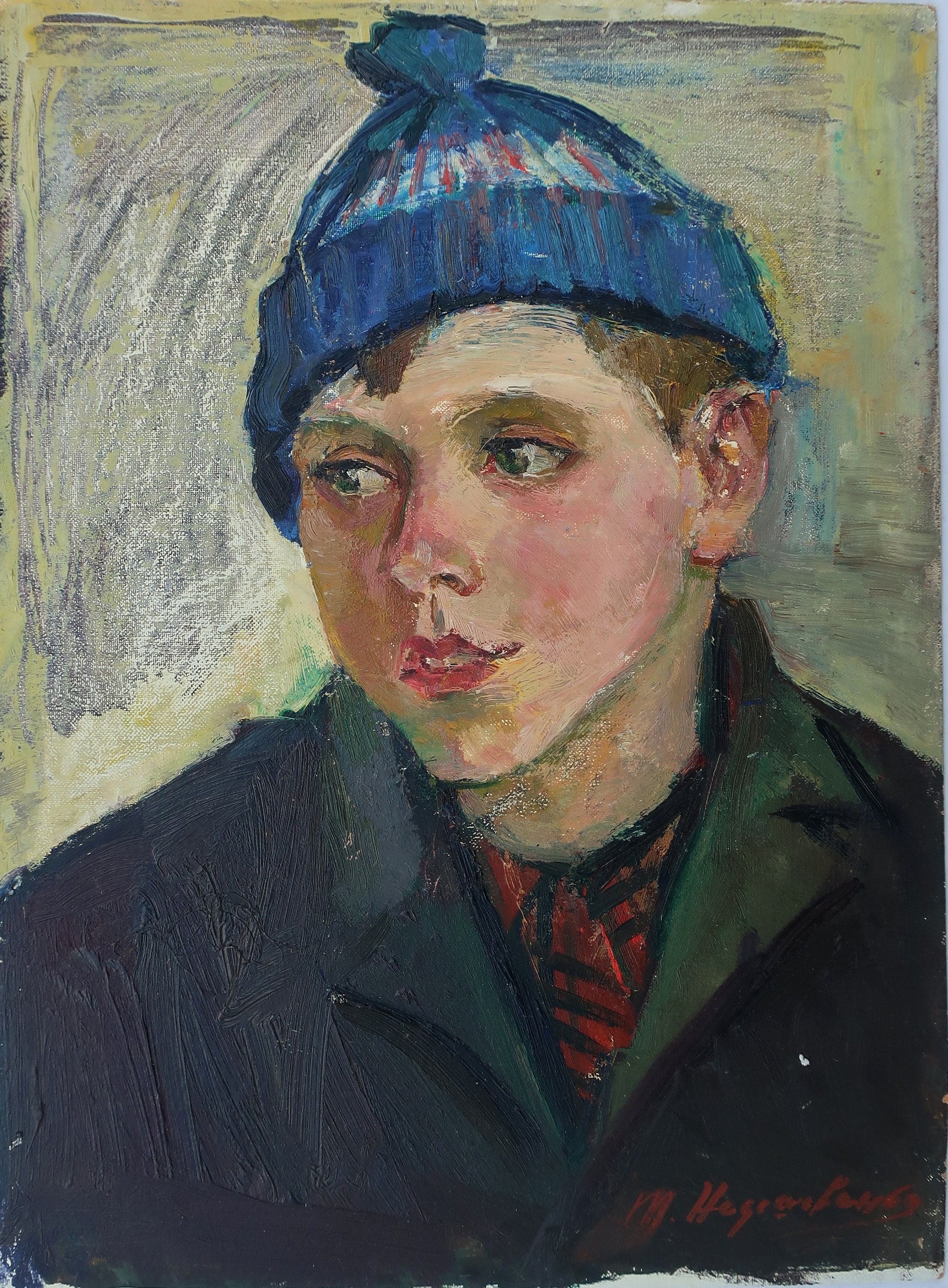 Soviet children portraits children Antique oil painting original Socialist realism Soviet art Ukrainian artist Nedoshovenko T.F. 35-26 1980s
