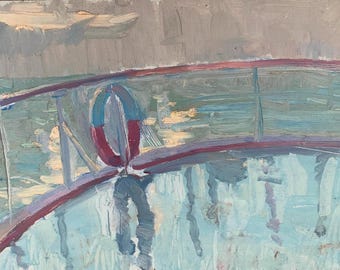 ヴィンテージの港の風景油絵 - 1970年代の海洋美術 - Etsy 日本