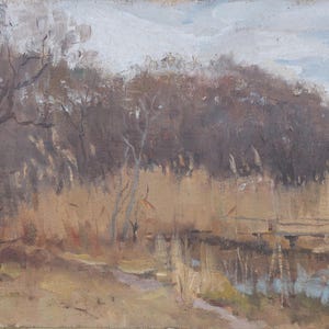 Pintura de paisagem Impressionismo Paisagem de Outono pintura a óleo original Arte soviética Artista ucraniano Sokolovsky G.G. 35-48 1970