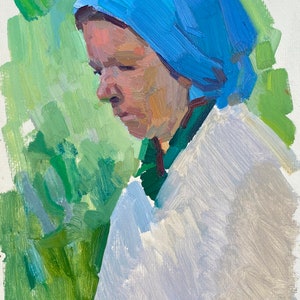 Retrato Avó velha retrato Antigo de pintura a óleo original realismo Socialista Soviético arte ucraniana artista Balykov Y. 50-34.5 de 1975