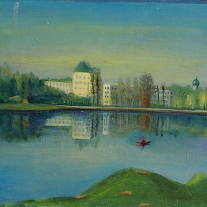 Cidade paisagem Urbana Antiga da pintura a óleo originais de arte Soviética ucraniana artista Voznyuk V. 30 a 40 anos 1980