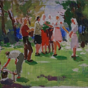 Homem soviético férias Antiga da pintura a óleo original realismo Socialista Soviético arte ucraniana artista Tolokonnikova 34-51