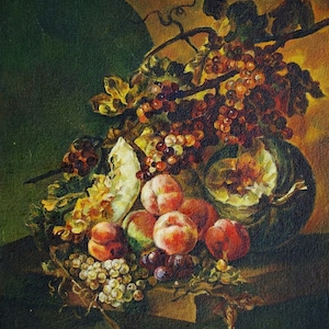 Ainda de vida com alimentos Antiga da pintura a óleo originais de arte Soviética ucraniana artista Morozov L. A. 48-40.5 de 1970
