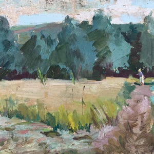 Impresionismo Paisaje forestal paisaje  al óleo antigua original Arte soviético Artista ucraniano Sokolovsky G.22-35 Década de 1970