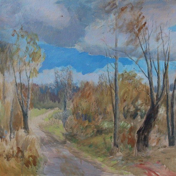 La peinture de paysage, l'Impressionnisme paysage d'Automne Antique peinture à l'huile originale de l'art Soviétique ukrainienne artiste Sac