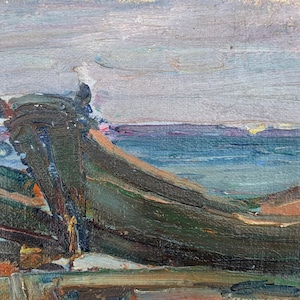 Pintura de Verão Rio Paisagem rural Pintura a óleo antiga Arte soviética original Artista ucraniano Sokolovsky G. S.12-18 anos 70