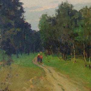 Verão pintura do Impressionismo paisagem Florestal de mata paisagem Antiga da pintura a óleo original Soviético ucraniano artista Polonsky