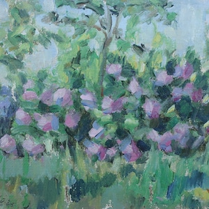 Pintura de paisagem Impressionismo Paisagem de primavera Pintura a óleo antiga Arte soviética original Artista ucraniano Sokolovsky G.S.