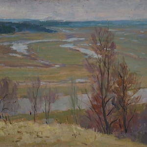 O impressionismo paisagem de Outono Antiga da pintura a óleo originais de arte Soviética ucraniana artista Tolokonnikova M. N. 50-70 1974