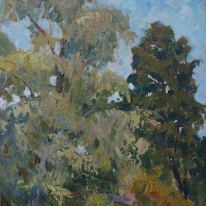 Impressionismo paesaggio della Foresta scenario del bosco Antico dipinto ad olio originale Sovietica arte artista ucraino Korzh V. D. 49-35