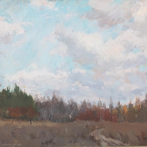 Impressionismo Paisagem florestal Cenário de bosque Pintura a óleo antiga Arte soviética original Artista ucraniano Sokolovsky G. Forest