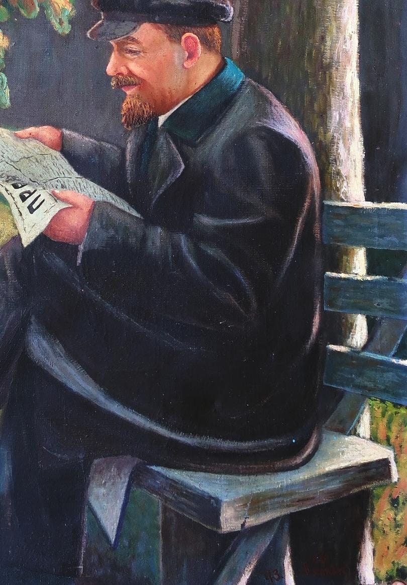 Vladimir Lenin Large Male Portrait Antique Oil Painting Original