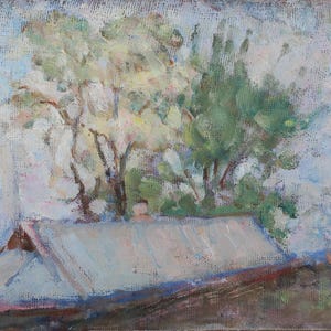 Paisagem rural Impressionismo Pintura a óleo antiga Arte soviética original Artista ucraniano Sokolovsky G.S. 23-42 década de 1970