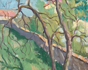 Original Impressionism Oil Painting: Spring Landscape, Ukrainian Artist (1961)