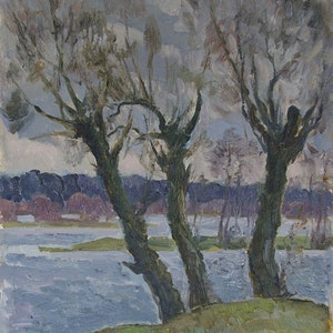 Pintura de paisagem Impressionismo paisagem de Inverno de Antiguidades, pintura a óleo originais de arte Soviética ucraniana artista Korzh