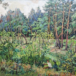 Paisagem da floresta Cenário da floresta Pintura a óleo antiga Artista ucraniano original Sinistro Y. 54-68 1961