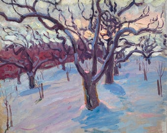 Vinterlandskapsmålning, impressionistisk konst, ukrainsk konstnär (1979)