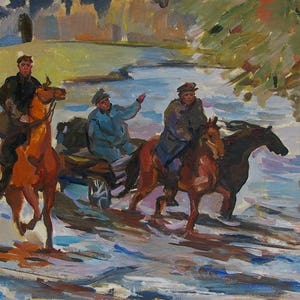 Grande Guerra Patriótica do exército Soviético Antiga da pintura a óleo original realismo Socialista Soviético arte ucraniana artista
