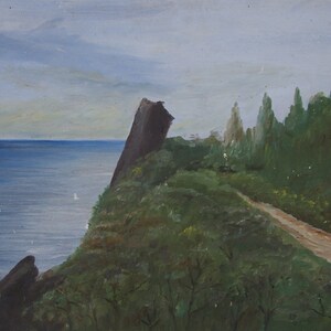 Paisagem de montanha Antiga da pintura a óleo originais de arte Soviética ucraniana artista Yakimchuk 34-48 1966