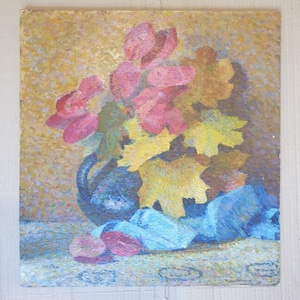 Ainda-vida com flores de Antiguidades, pintura a óleo originais de arte Soviética ucraniana artista Moskvitin M. A. 50-47