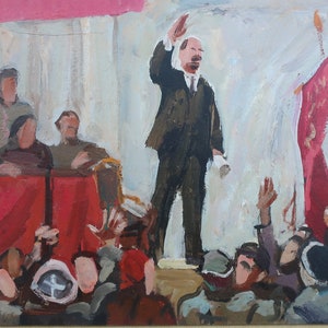 Vladimir Lenin grande retrato masculino Pintura a óleo antiga original Realismo socialista Arte soviética Artista ucraniano Kozik V.G.