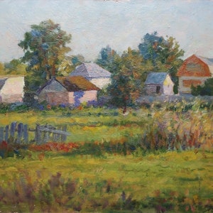 Outono de pintura paisagem Rural Impressionismo Antiga da pintura a óleo originais de arte Soviética ucraniana artista Geta A. 46-48.5