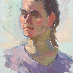 Retrato de jovem rapariga bonita Pintura a  original Realismo socialista Arte soviética Artista ucraniano Sokolovsky G. 34-23 anos 70