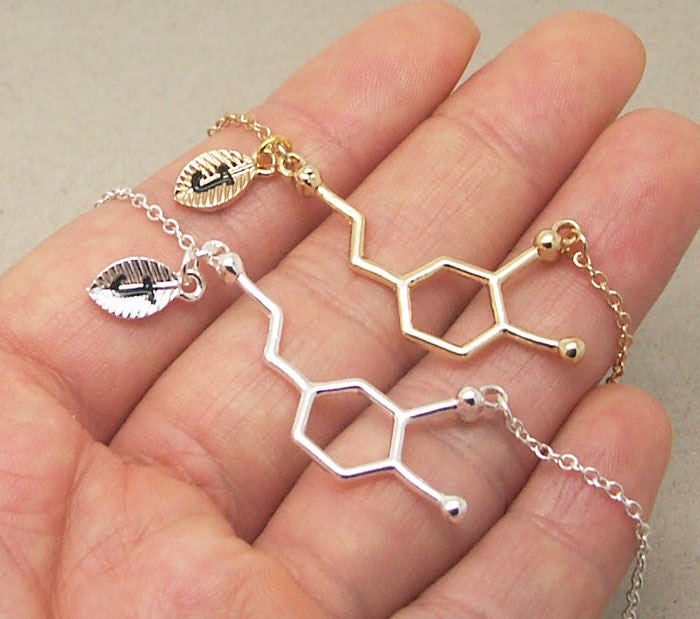 Dopamine Necklace, Personalized Initial,Molecule Necklace,Chemistry N…