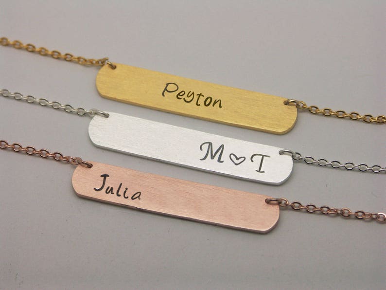 Friendship Necklace Friend Necklace Birthday Necklace,Hand stamped Necklace Message Necklace Name Necklace NB880 Rose Gold Bar Necklace