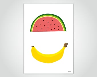 banum Fruits — Poster Fruit Fruits, Poster Watermelon Banana, Poster Summer, Poster Children's Room, Poster Kitchen, Poster Illustration Fruit