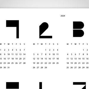 banum Type White calendario 2024, pianificatore calendario, calendario poster bianco e nero, poster calendario, calendario da parete 2024, pianificatore annuale calendario annuale immagine 2