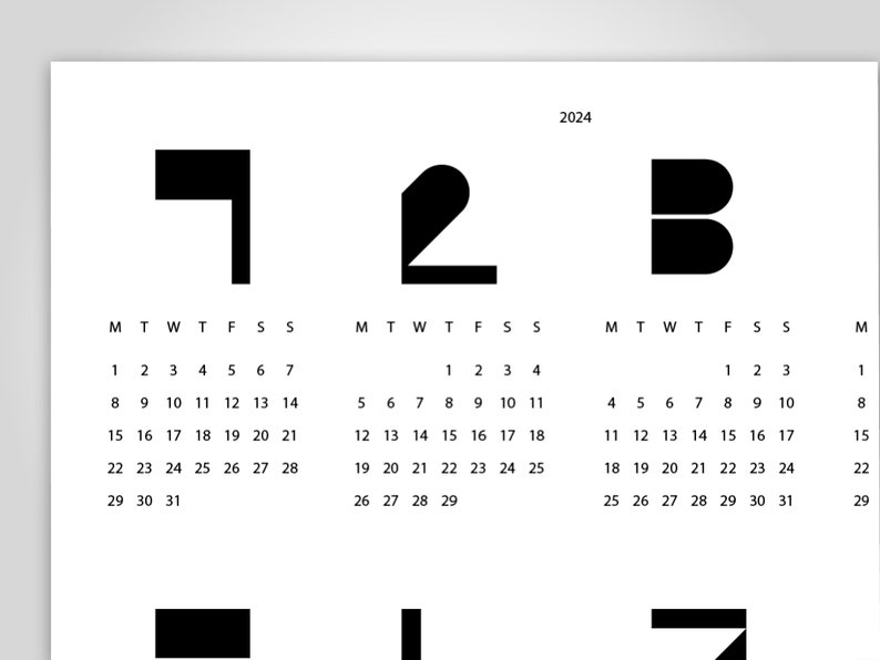 banum Type White calendario 2024, pianificatore calendario, calendario poster bianco e nero, poster calendario, calendario da parete 2024, pianificatore annuale calendario annuale immagine 2