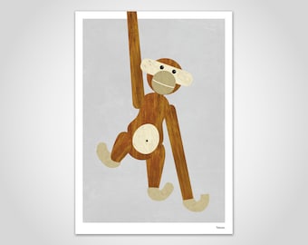 banum monkey — poster wooden monkey, art prints design monkey, gift office, animal poster children, poster children's room, picture hanging monkey, little monkey picture