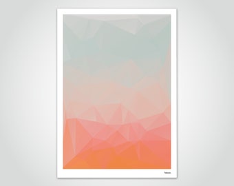 banum Flow N4 — Poster Low Poly, Kunstdruck Geometrie, Kunstdrucke Poster Set, Poster Weihnachten Farbverlauf, Poster Pastell Orange Türkis