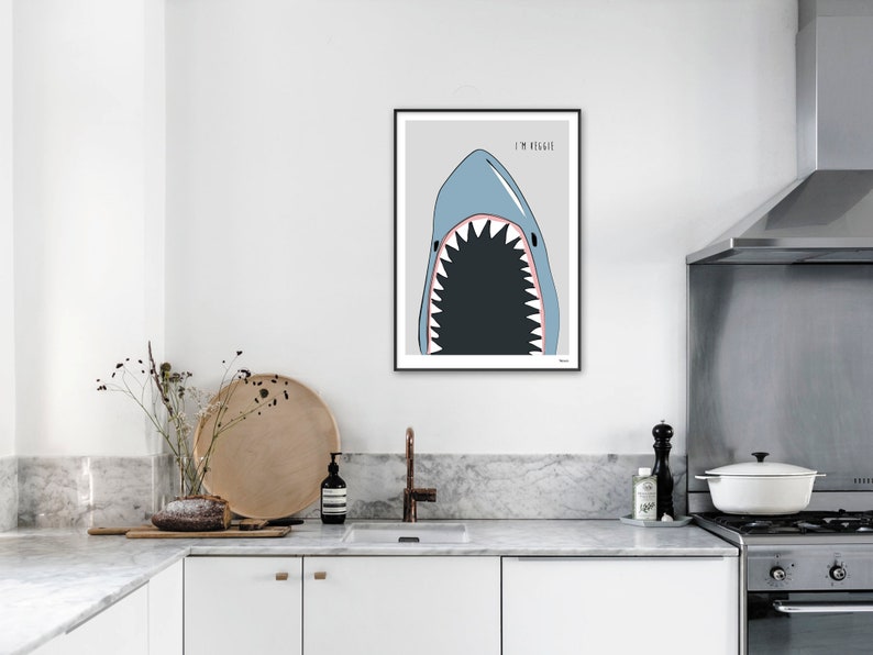 Banum Shark Poster, Art Print, Picture Illustration, Poster Veggie Vegetarian, Poster Kitchen, Poster Dining Room, Poster Maritime Ocean Sea image 4